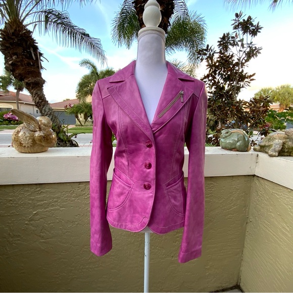 Genuine leather Danier Women's Pink Blazer - Picture 2 of 12